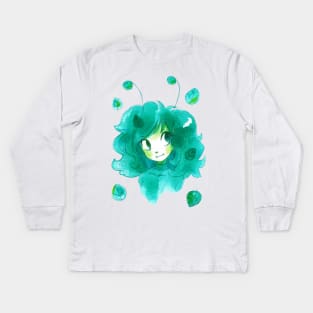 Watercolor Green Leaf Girl Kids Long Sleeve T-Shirt